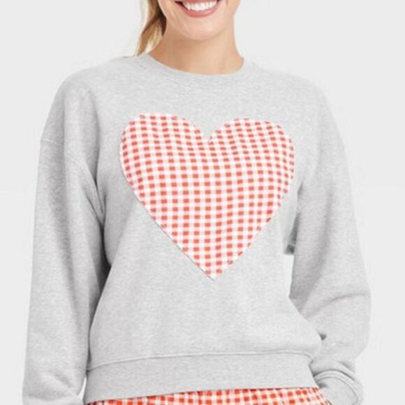 Grayson Threads Women's Gingham Heart Applique Fleece Sweatshirt XXL 18 - Picture 2 of 7
